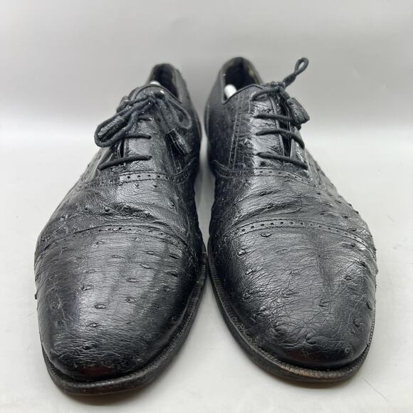 David Eden Ostrich Oxford Men Size 14 Black Cap Toe Brogue Shoes Made In Italy - Picture 2 of 10